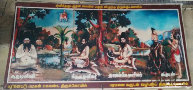 A painted board showing seated sages with Garudan at the side