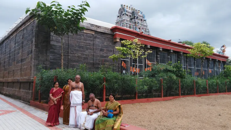 A view of the Karuvur temple, placed next to the temple address