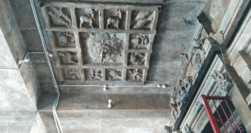 Stone ceiling panels carved with twelve zodiac figures